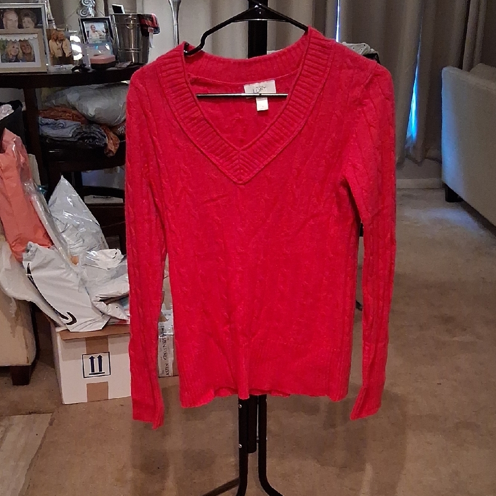 LOFT Red V-Neck Sweater